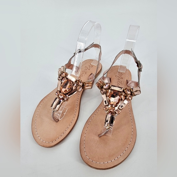 Matisse Shoes - Matisee WIZARD sz 7 Rose Gold Flat Leather T-Strap Casual GEMSTONE Sandals